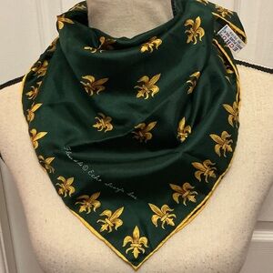 pure silk vintage Echo Green and Gold Scarf Fluer de lis